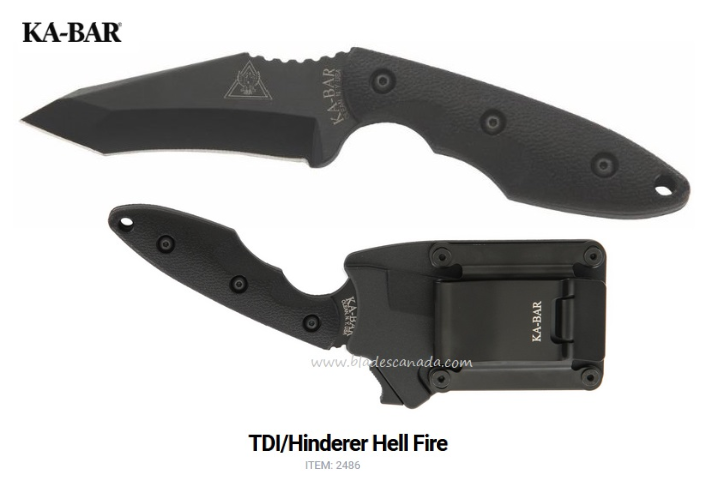 Ka-Bar TDI Hinderer Hell Fire Fixed Blade Knife, 1095 Cro-Van, Hard Sheath, Ka2486